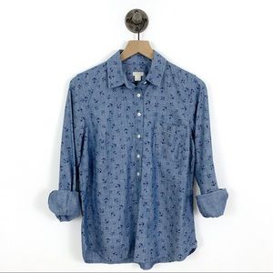 J Crew Anchor Print Button Up Pullover Size S